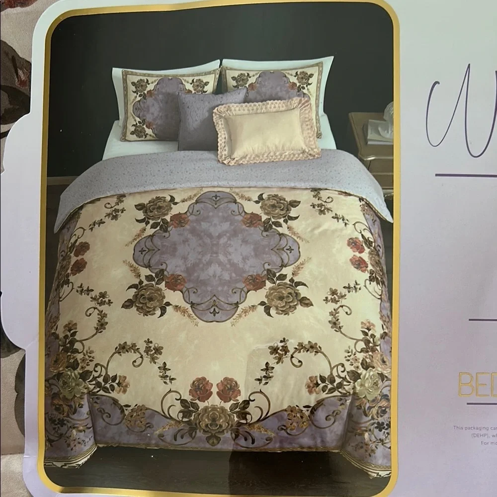 Floral Bedding Set - Cream and Brown